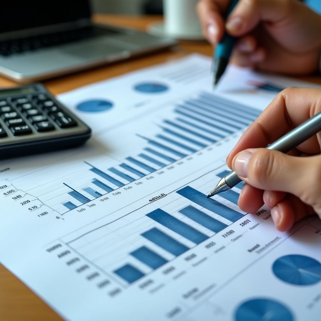 Profesional analizando documentos financieros en escritorio