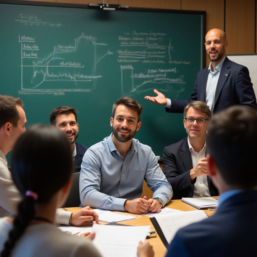 Equipo de profesionales en reunión de planificación financiera